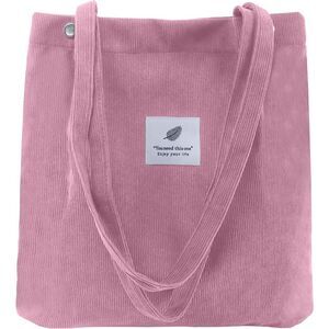 Women Pink Imported Corduroy Small Canvas Shoulder Handy Tote Bag